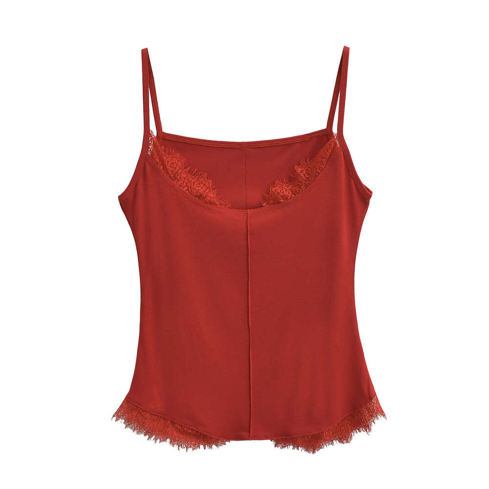 Summer Hot Girl Sexy Slimming Lace Edge Round Neck Strap for Women Pure Desire Tight Sleeveless Tank Top 2024 Versatile New Trendy Clothing Ins