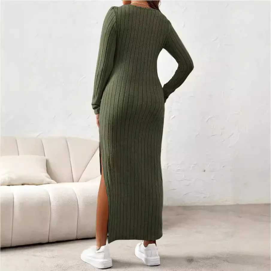 Womens Dresses Pregnancy Dresses Materni Clothes Long Sleeve Materni Dress Photoshoot Large Slit Rib Knit Clothing WomenXJ241213