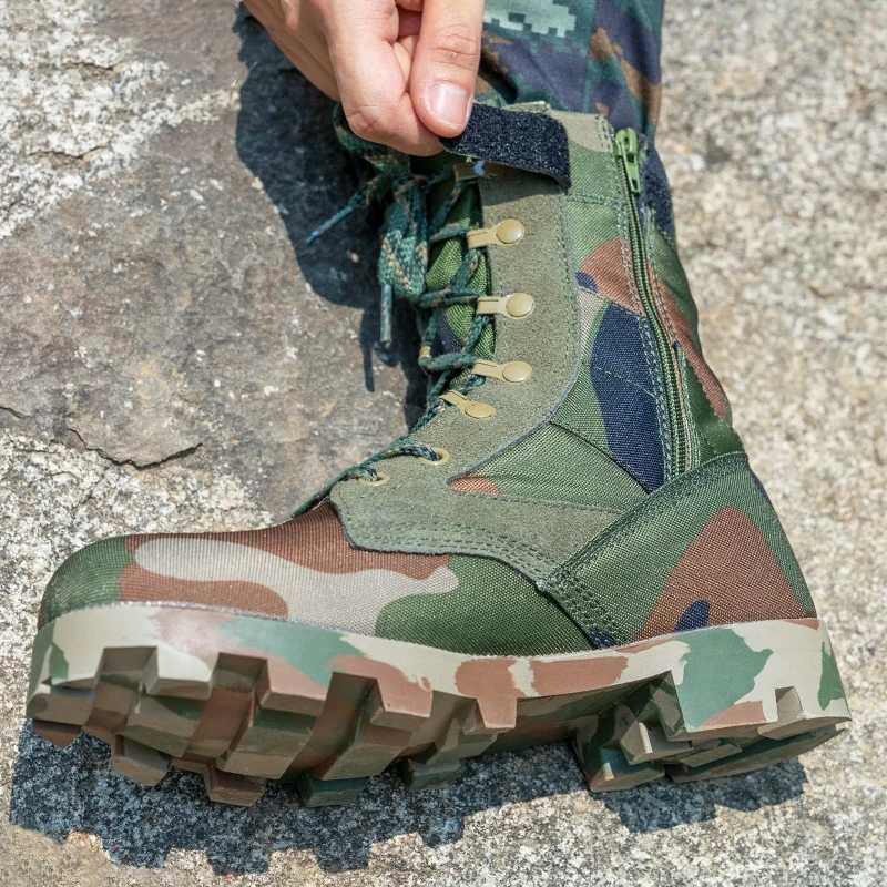 Camouflage Tactical Climb Boots Men High Top Side Zipper Training Desert Combat Work Boots Outdoor Mountaineering Hiking Shoes X241214
