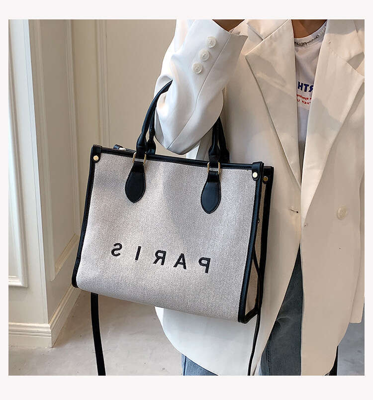 Large Capacity Handbag For Women's Cross-Border Foreign Trade, New Canvas Printed Letter Fashion Trend Single Shoulder Crossbody Bag
