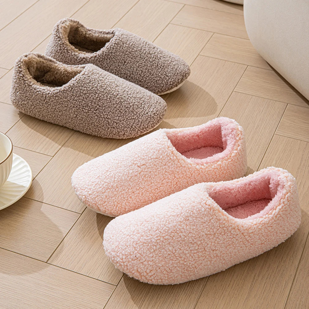 Womens Plush Slippers Closed Back Indoor Slippers Curly Fleece Slip On Loafer Slippers Comfortable Non-Slip for Autumn Winter 241213