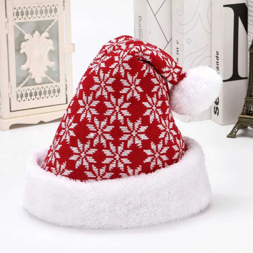 New Knitted Christmas Hat Cute Puff Adult Childrens Soft Pea Christmas Hat New Year Party Childrens Gift Navidad Natal Christmas Decoration W241213