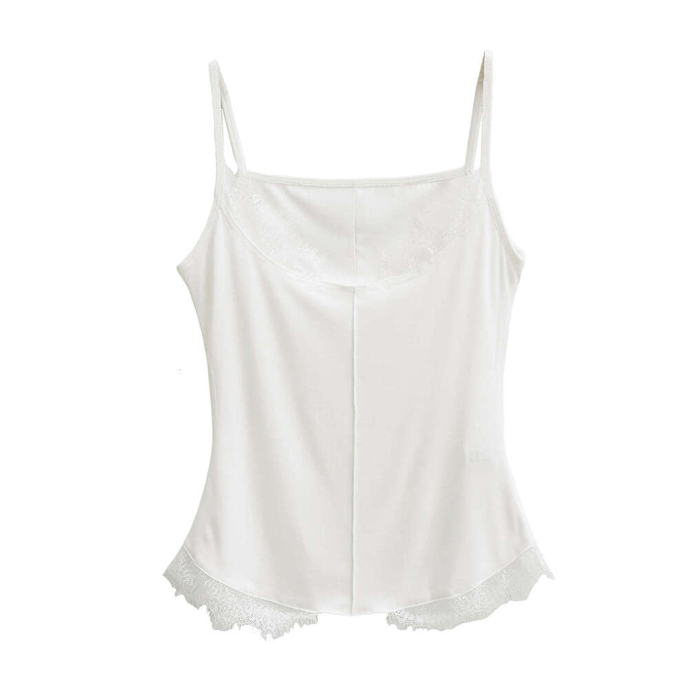 Summer Hot Girl Sexy Slimming Lace Edge Round Neck Strap for Women Pure Desire Tight Sleeveless Tank Top 2024 Versatile New Trendy Clothing Ins