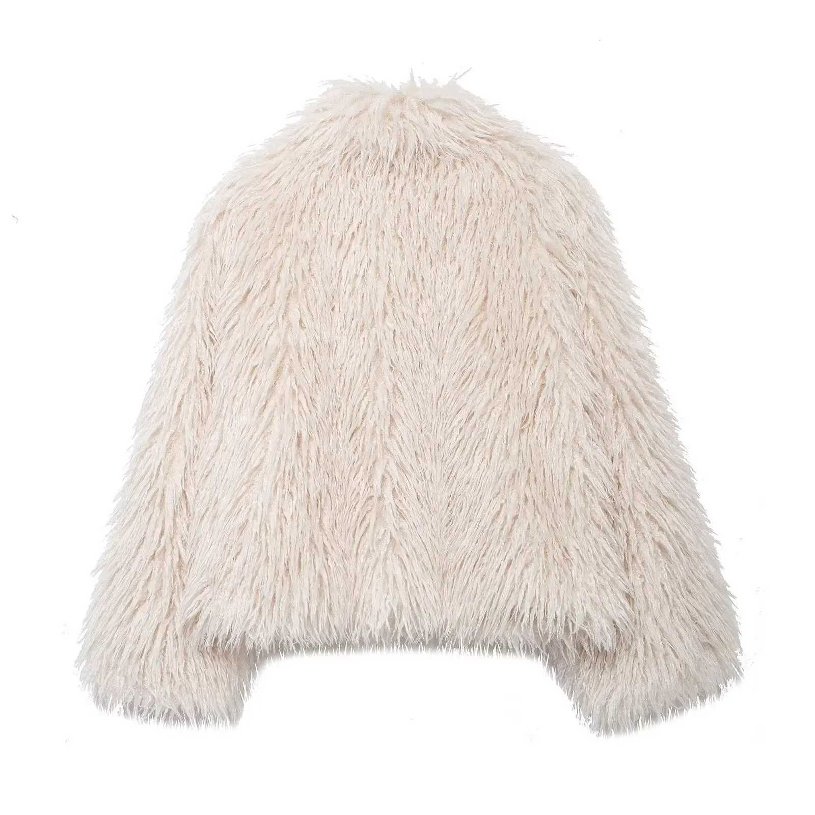 Womens Winter Fashion Solid Fur Effect Turn Down Collar Long Slve Jacket Female Elegant High Strt Casual Warm Jacket X241214