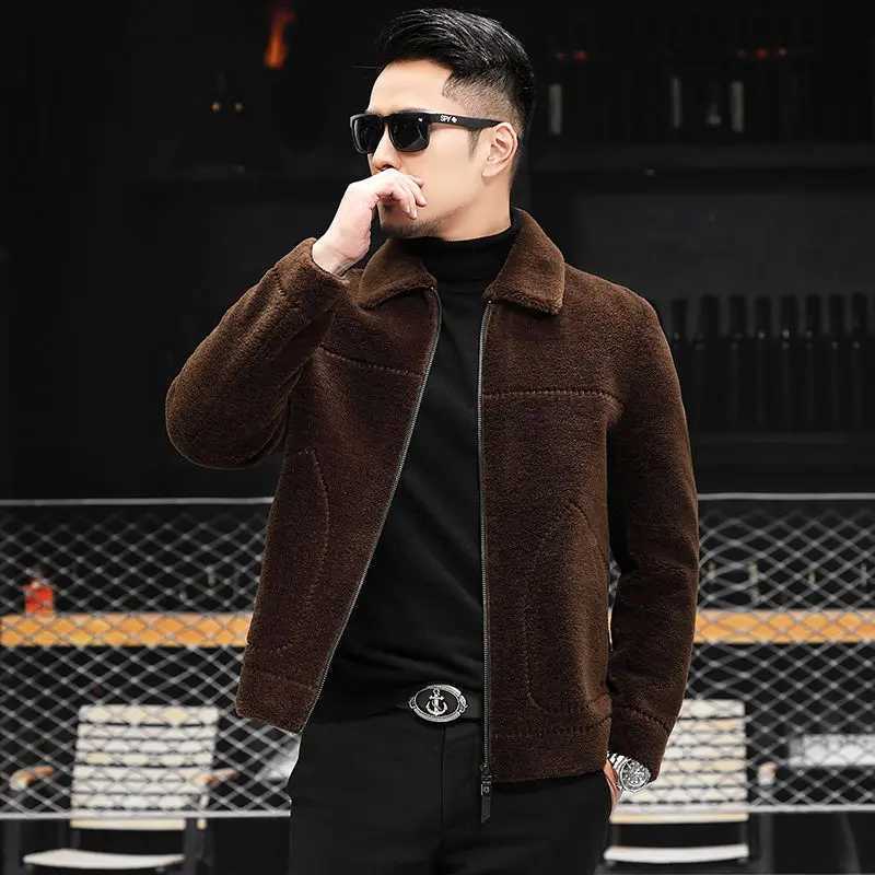2023 Mens Autumn/Winter New Cotton Fur Coat Mens Solid Color Warm Coat Mens Short Wool Cut Jacket I549 W241213