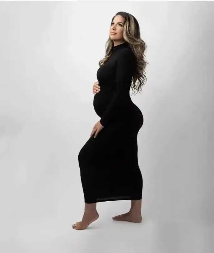 New Materni White Long Sleeve Dresses ForPhoto Shoot Dress Women Par Photography Pregnant Dresses High neck materni dressXJ241213