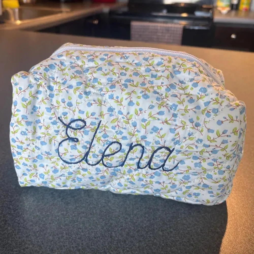 Flower makeup bag personalized name cotton fabric storage womens travel toilet bag customized embroidered womens birthday gift 241212