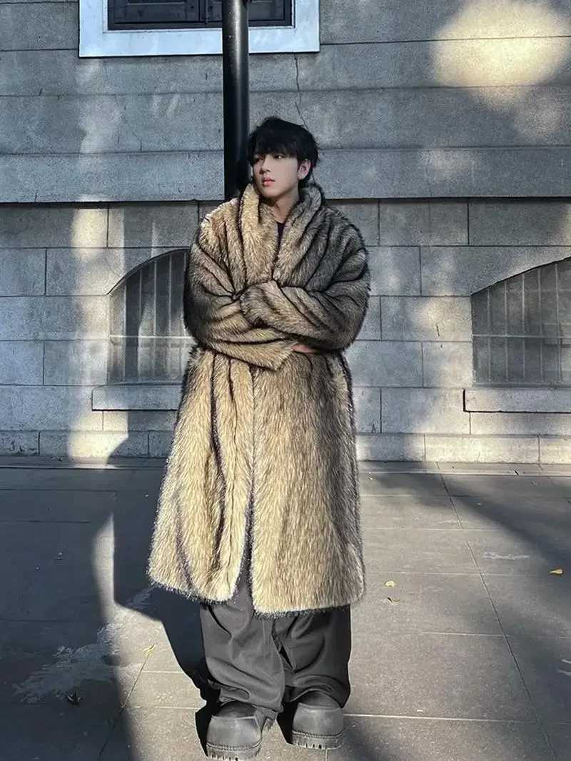 2024 Winter New Original Fox Hair Imitation High end Fashion Artificial Fur Mens Fur Long Thick Warm Long Sleeve Coat W241213
