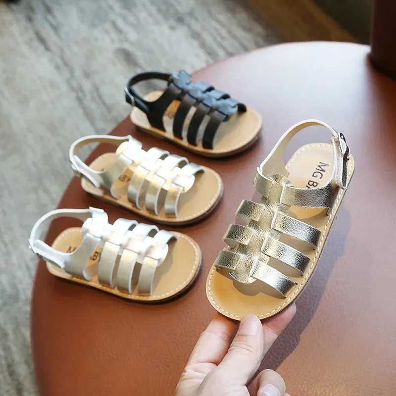 Sandals Toddler Sandals Little Girls Cut Outs Leather Shoes 2024 Summer Brand New Gladiator Sandals Weave Baby Girl Beach Shoes H06171 H241213