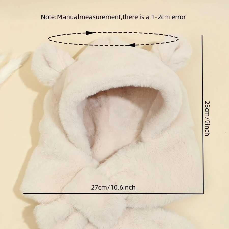 Winter Baby Hat Scarf One-Piece Faux Fur Kids Hats Bear Warm Neck Ear Cap for Boys Girls Windproof Beanies Infant Stuffs W241213