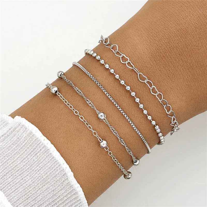 YOBEST 2024 New Heart Beads Chain Bracelets for Women Silver Color Tren Geometric Bracelets Set Party Jewelry AccoriesXJ241214