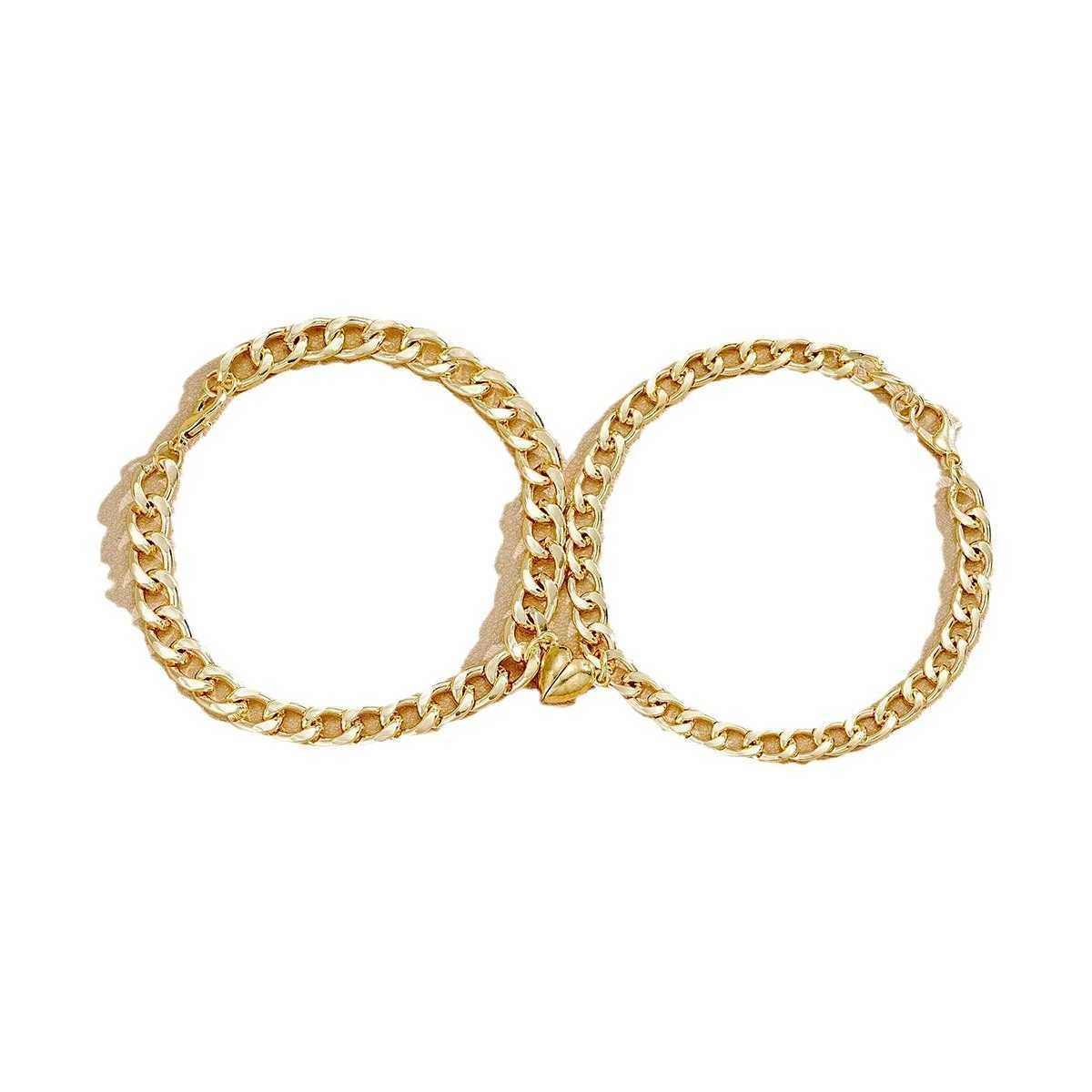 2Pcs/set Heart Magnet Couple Bracelets Heart Attraction Bracelet Charm Simple Cuban Chains Key Lock Jewelry Gifts XJ241214