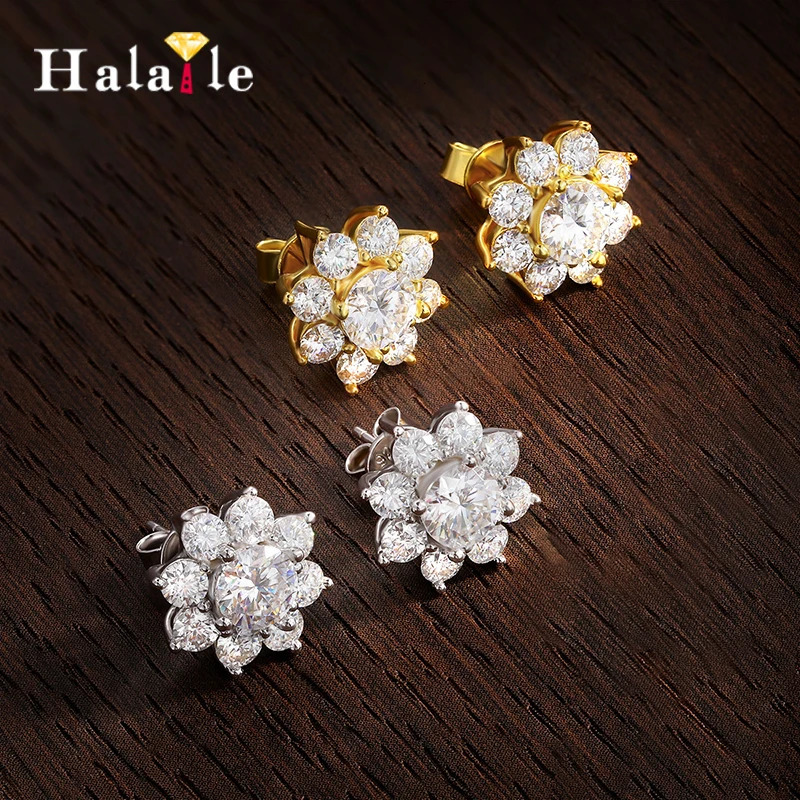 Halaile D Color S925 Sterling Silver Sunflower Stud Earrings with GRA Women Trendy Fine Jewelry Sparkling Gift 241214