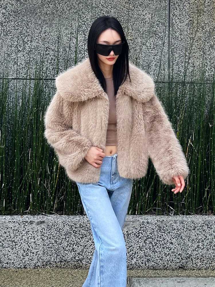 Zadorin Preppy Style Luxury Warm Artificial Fur Coat Womens Big Neck Short Fluffy Artificial Fur Leather Jacket Winter Clothing Women 2024 X241214
