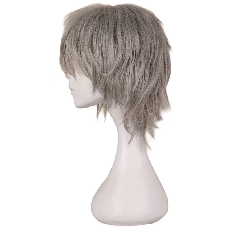 QQXCAIW Men Short Grey Sliver Gray Cos Cosplay Wig Party 30 Cm 100% High Temperature Fiber Synthetic Hair Wigs 241213