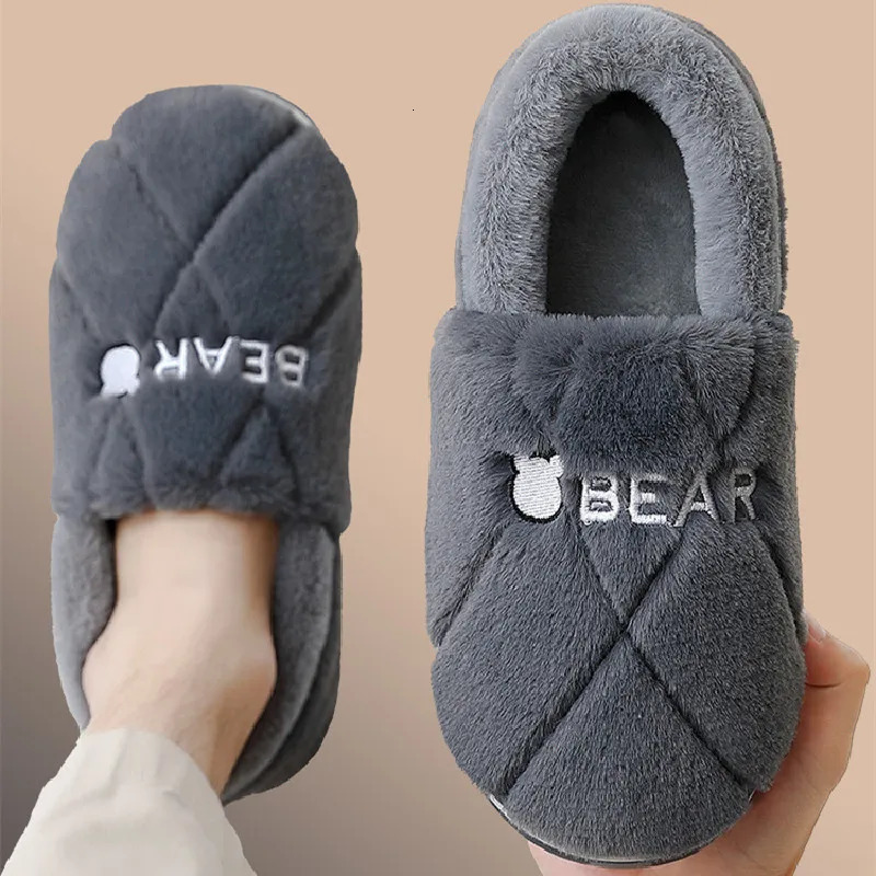 Big Size 48 49 Men Home Slippers Winter Warm Plush Slides Couples Indoor Flats Antislip Bedroom Shoes Women Autumn Furry 241214