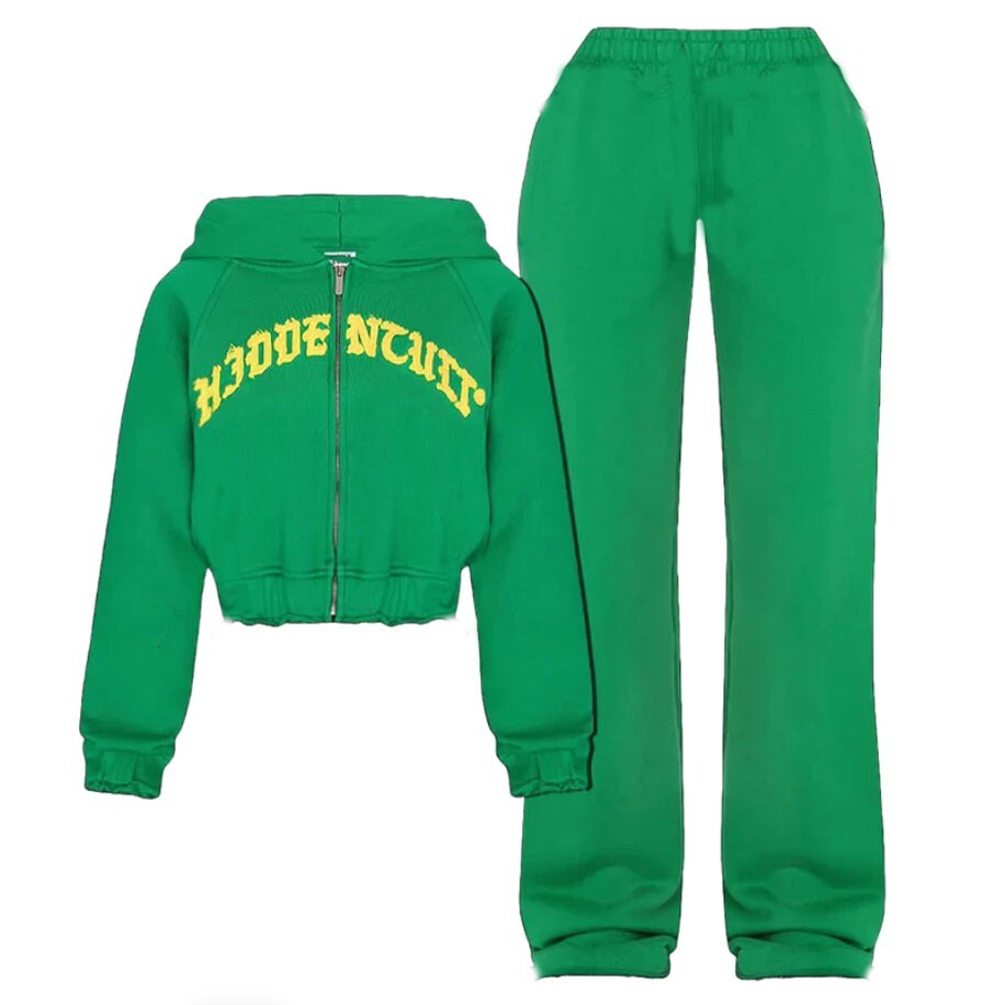 2 Piece Women Outfit Winter Trend Elegant Warm Suit Vintage Sports Y2k Trouser Sets Hidden Cult Embroidery Sweatshirts