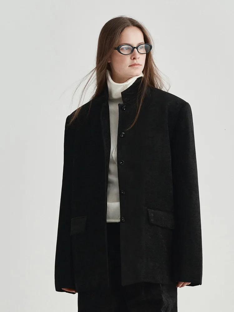 BJTZ Stand Up Collar Style Fashionable Cotton Clip Single Breasted Suit Jacket For Women Autumn And Winter 241209