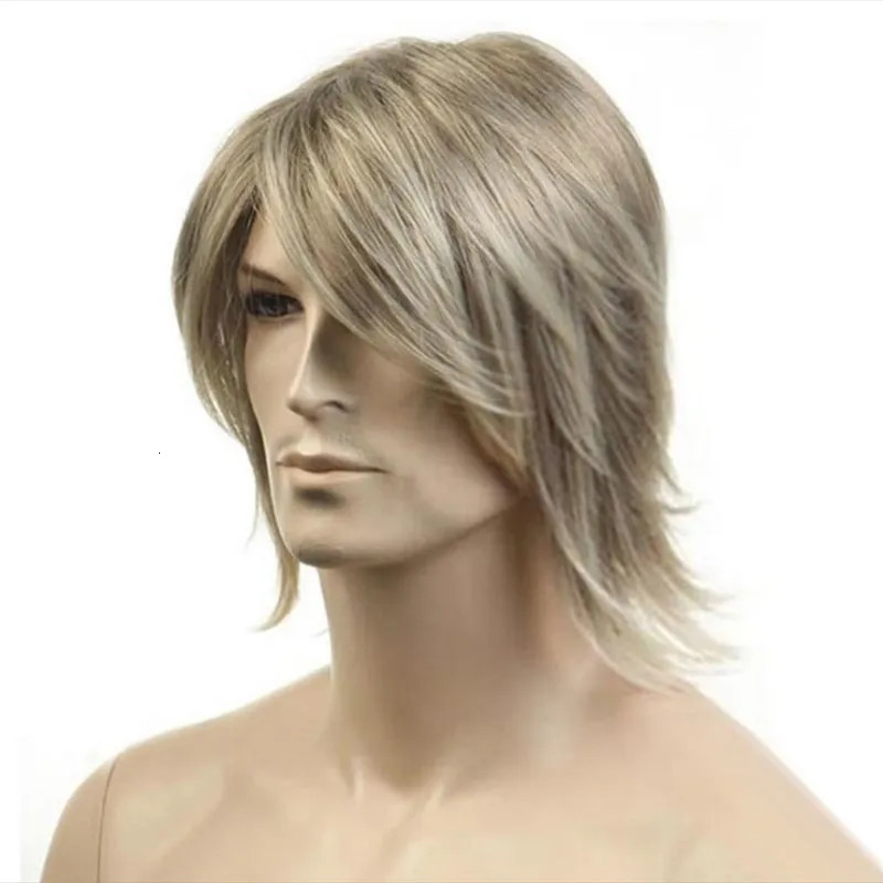 Long Omber Blonde Straight Wig Synthetic Wig With Side Part Bangs Heat Resistant Fiber For Men Daily Party Cosplay Use 241213