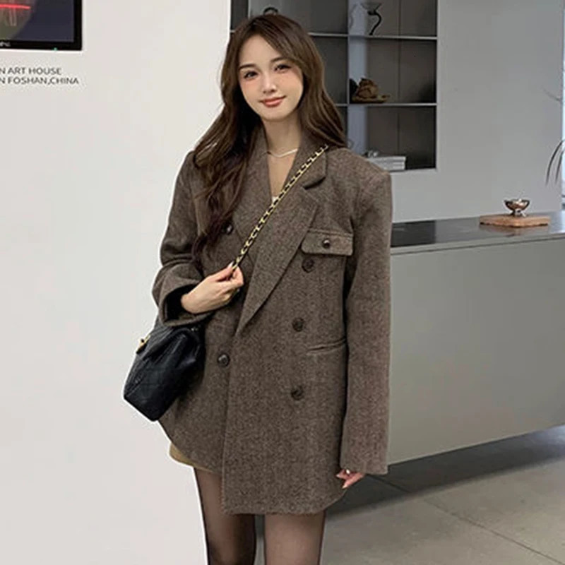 Gidyq Elegant Suit Woolen Coat Women Autumn Winter Loose Thicken Jackets Korean Fashion Streetwear Female Wool Jacket 241209