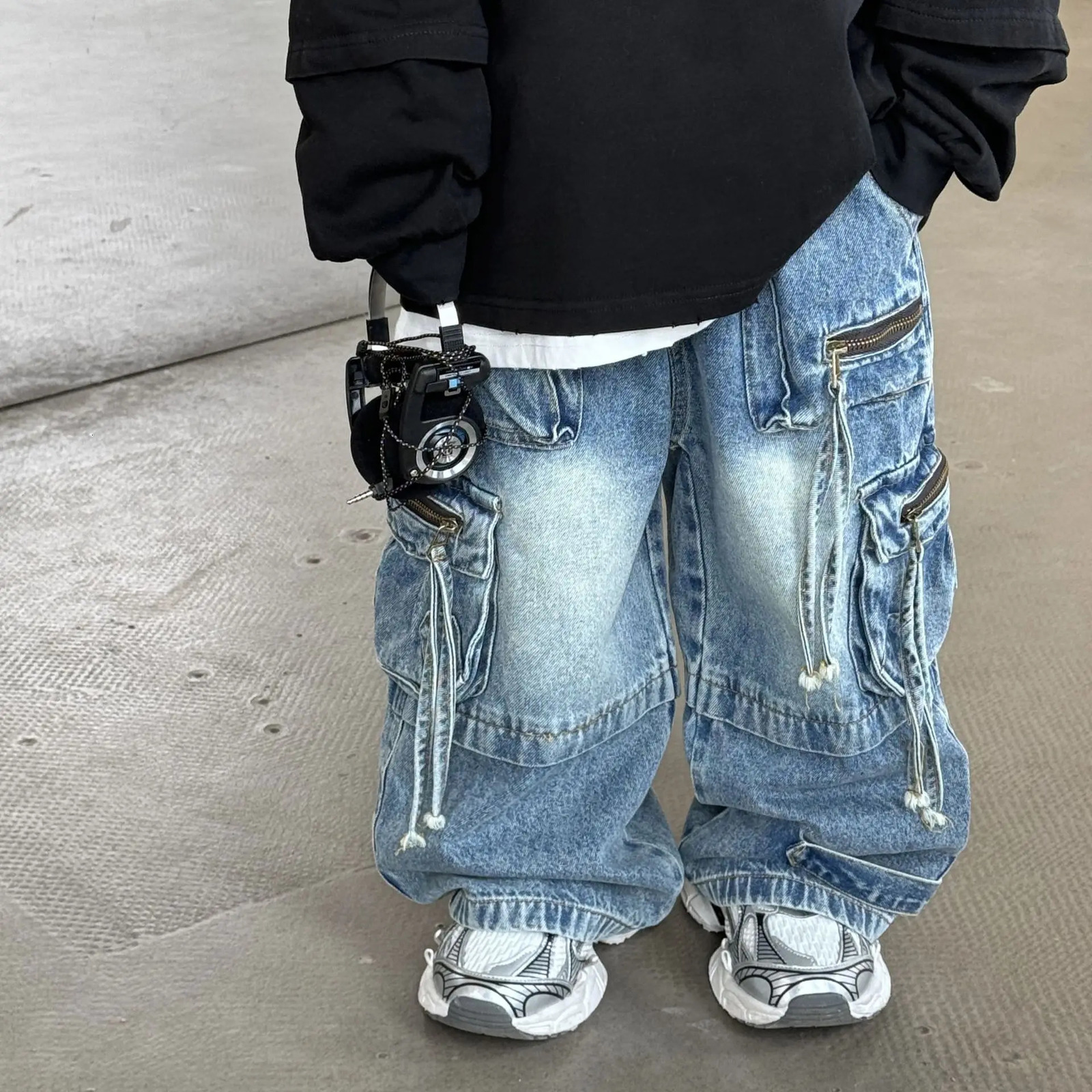 Baby Children Denim Pants Spring Autumn Fashionable Cargo Jeans Boy Korean Style Casual Handsome Full Length Pocket Pants 241213