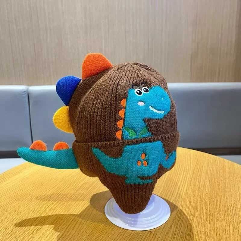 Baby Wool Hat Cute Dinosaur Protection Hat Children Winter Thickened Warm Knitted Korean Version of The Baby Hat W241213