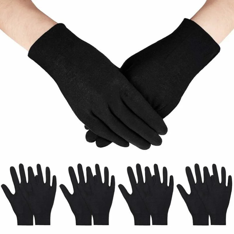 6/12Pairs Black Cotton Gloves Soft Moisturizing Overnight Eczema Cloth Gloves Stretch Washable Jewelry Inspection Working Gloves 241213