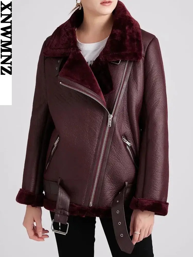 XNWMNZ Winter Coat Womens Thick Artificial Leather Fur Sheepskin Coat Womens Leather Jacket Pilot Jacket Casaco Feminino 241210