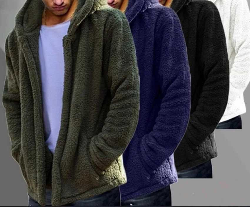 Mens winter casual solid color hooded jacket European and American large coat warm jacket W241213
