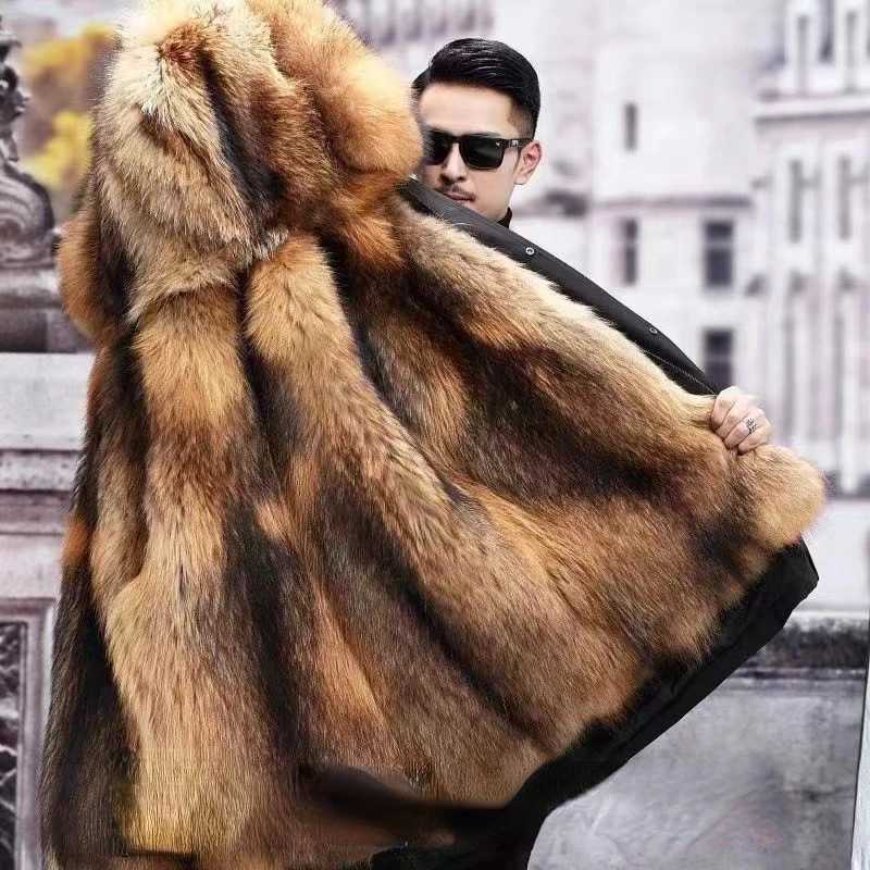 Fur Lined Parkas Men Faux Fur Coat Big Size Hooded Warm Long Fox Fur Coat Snowsuit High Quality Men Clothing Zipper Long Sleeve W241213