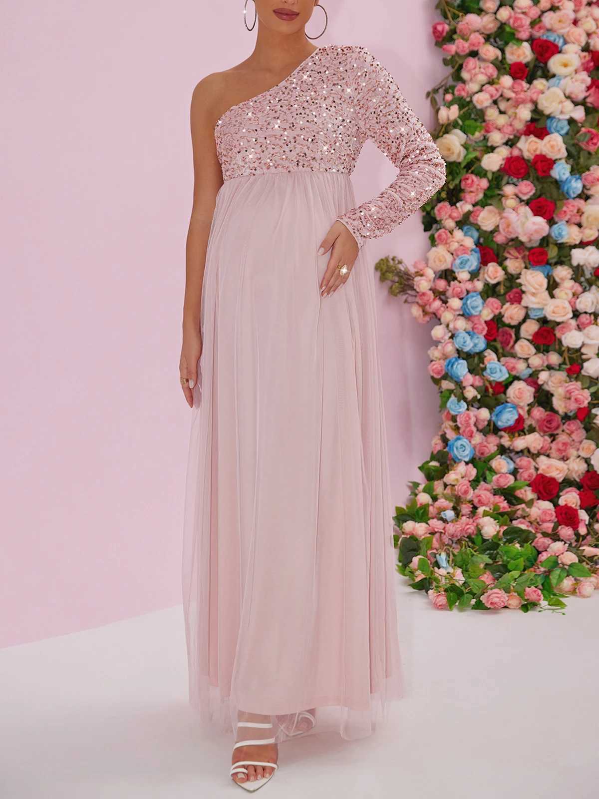 ItsRoya Glitter Velvet Sequin Materni Dresses One Shoulder Long Sleeves Evening Par Gowns Pregnant Photography Props DressXJ241213