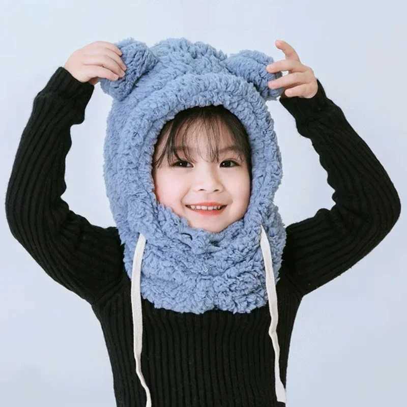 Trend Childrens Winter Hats Neck Male and Female Baby Earrings Facial Hats Cute Bear Folds Warm and Fashionable W241213