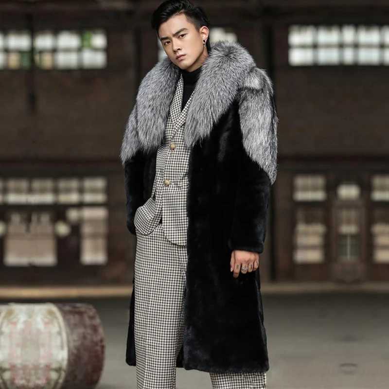 Mens simulated mint jacket winter warm long windbreaker fur large size W241213