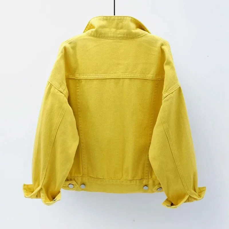 Womens denim jacket spring and autumn short shirt pink casual top purple yellow white loose womens coat 241211