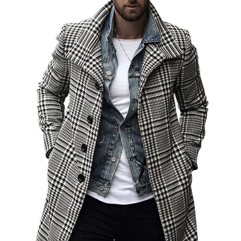 European American Autumn And Winter New Plaid Lapel Woolen Mid To Long Length Coat, Fashionable Quality Classic