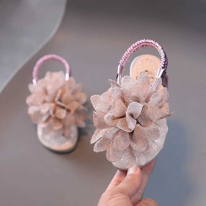 Sandals Flip Flop Girl Toddler Sandals Cute Flower Anti-Slip Little Girls Glitter Petals Slide Princess Wedding Party Dance Shoes H06072 H241213