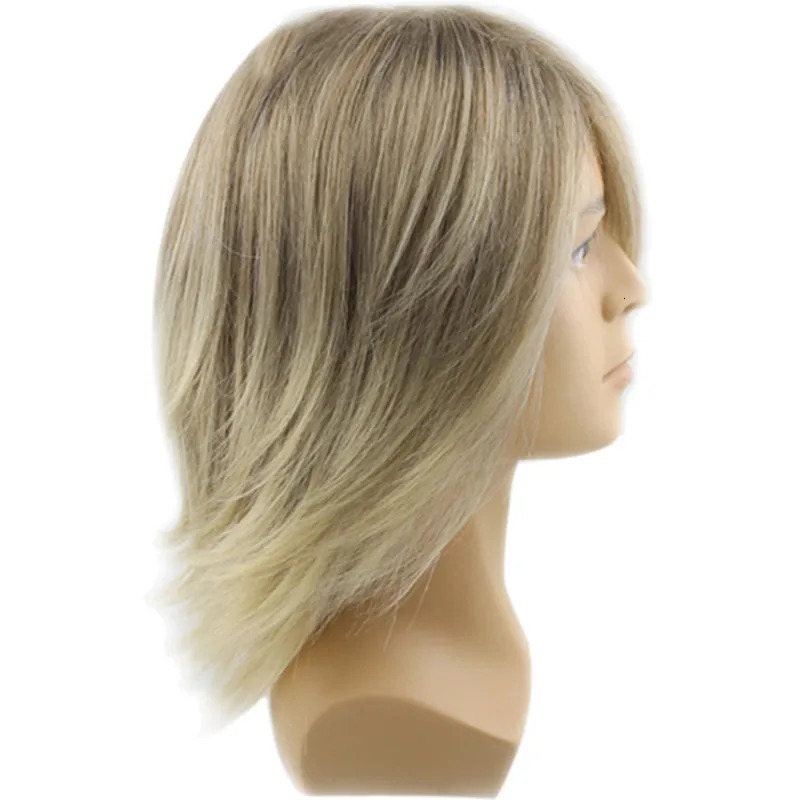 Long Omber Blonde Straight Wig Synthetic Wig With Side Part Bangs Heat Resistant Fiber For Men Daily Party Cosplay Use 241213
