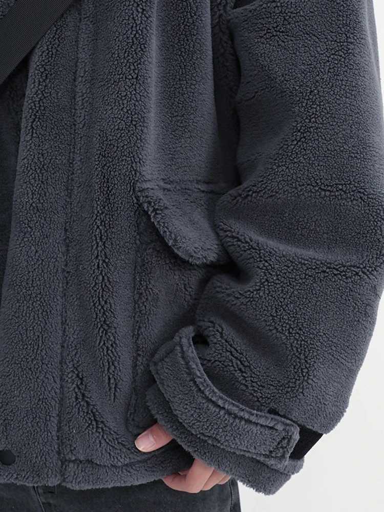 Mauroicardi Winter Thick Warm Dark Grey Sherpa Jacket Mens Hooded Zipper Fluffy Casual Sheepskin Coat 2022 W241213