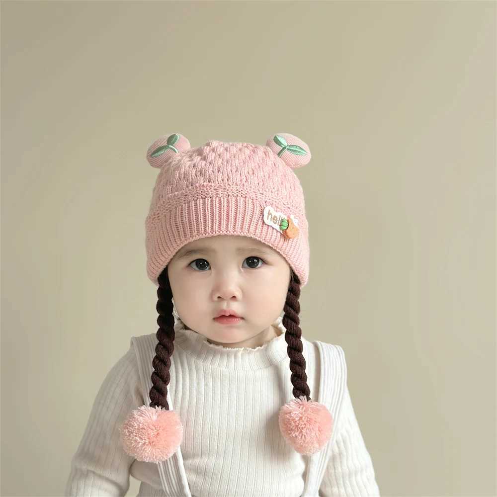 Baby Ear Protection Hat Autumn and Winter Baby Warmth Thickened Knitted Cute Braided Hat for Children Boys and Girls Pullover W241213
