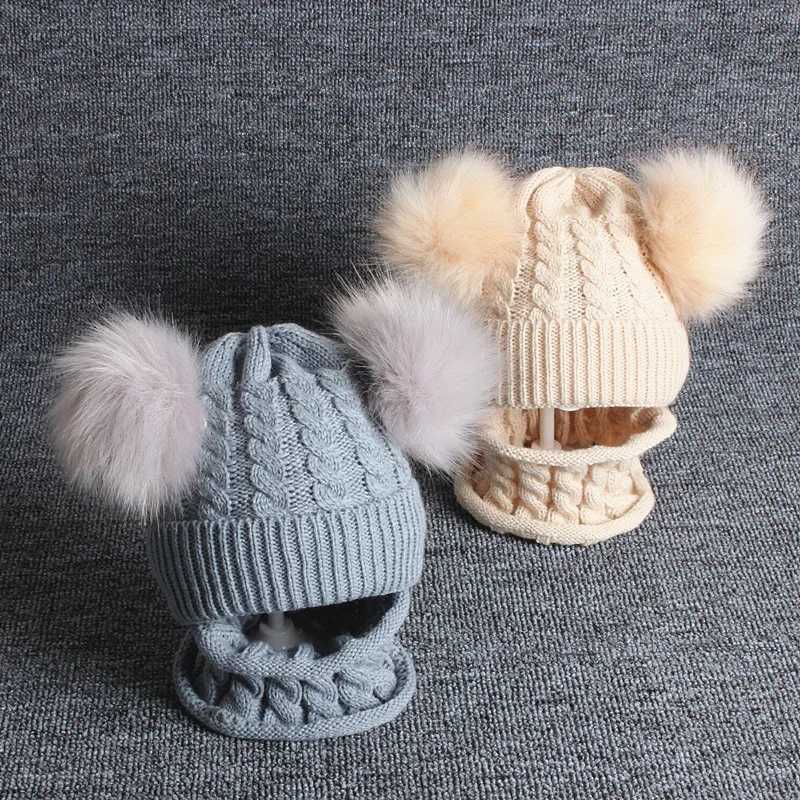 Newborn Baby Hat Scarf Set Pompom Infant Baby Girl Boy Winter Hat For Kids Warm Knitted Children Boys Girls Beanie Cap W241213