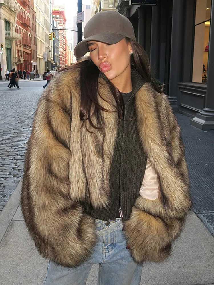 Womens Vintage Solid Warm Faux Fur Coat Fashion O-neck Long Slve Furry Cropped Jacket Winter Girl Short Fluffy Strt Outerwear X241214
