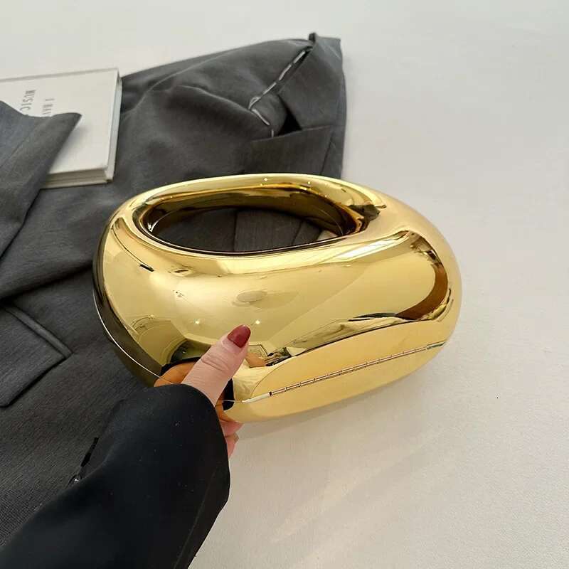 New Golden Evening for Women PVC Wrist Bag Dinner Party Wedding Round Handle Clutch Purse 2024 Designer Handbag