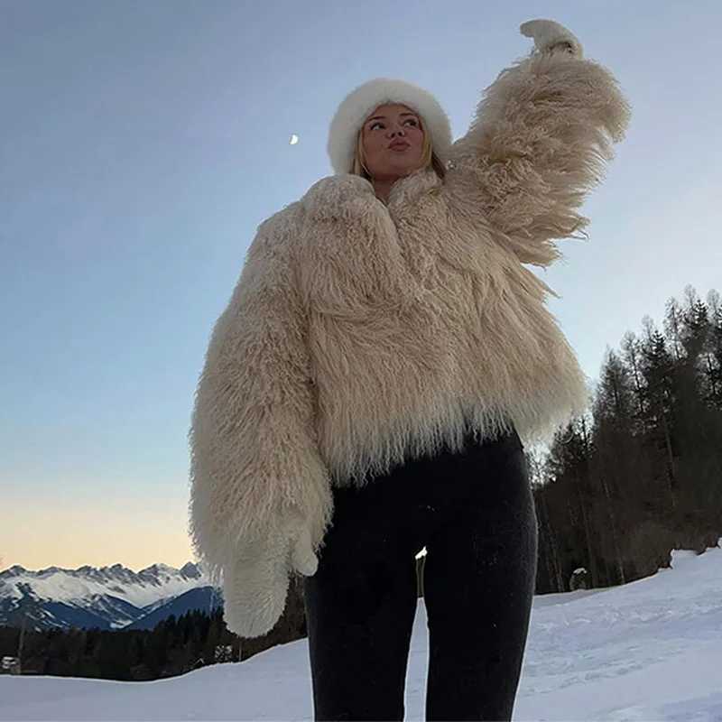 Luxury Women Faux Fur Furry Coat Elegant Solid Loose Lapel Full Slve Jacket Female Autumn Winter Lady Thicken Warm Strt Wear X241214
