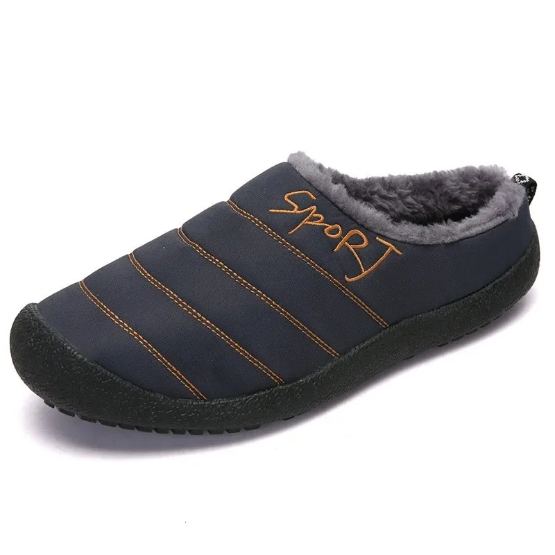 Winter Home Men Slippers With Thick Plush Indoor Mens Fur Slides Plus Size 47 Warm Bedroom Shoes House Slipper Male 241214