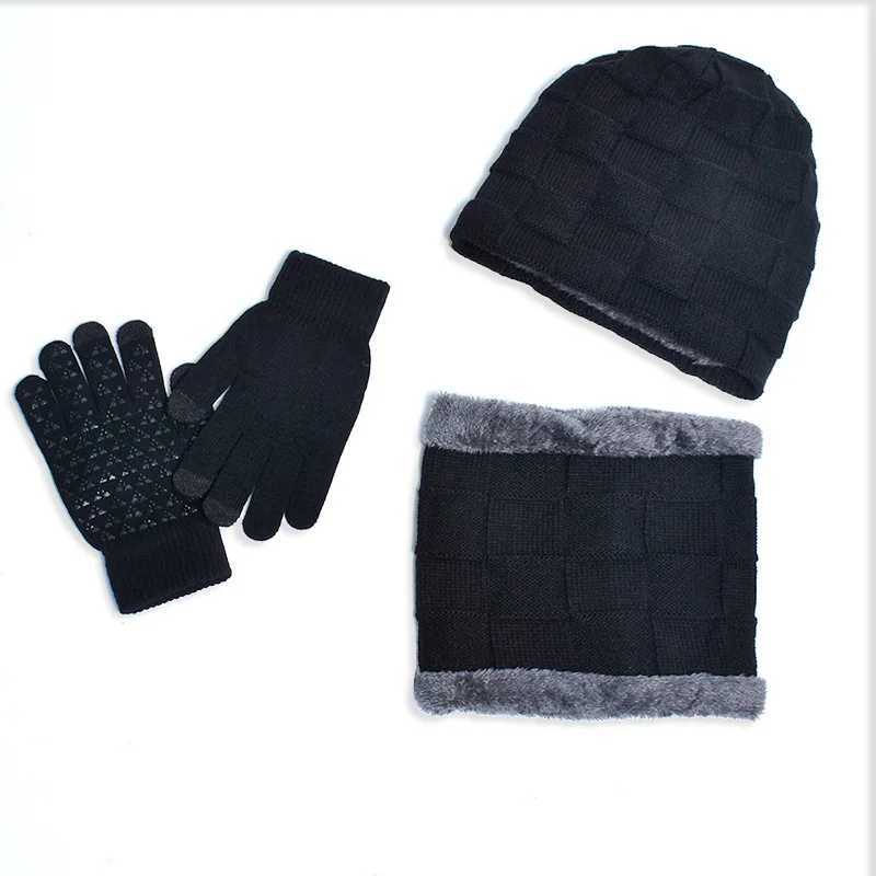 3-piece winter childrens hat glove scarf set neck warm five finger gloves plus velvet knitted hat childrens and boys accessories W241213