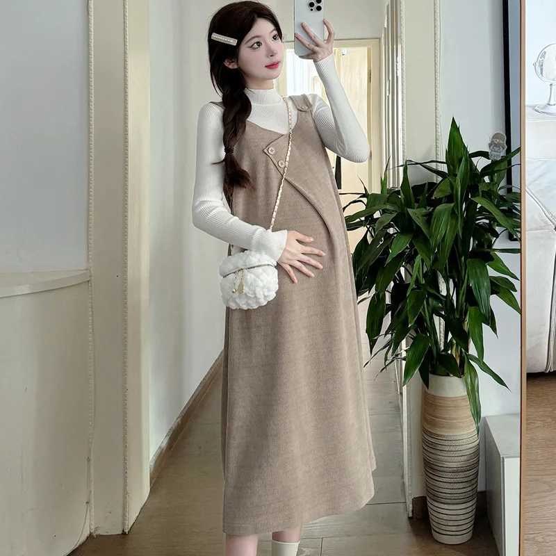 Pregnant Women Autumn Winter Clothes Fashionable Chenille Fabric Slip Dress New Elegance Materni Sleeveless Sundress WearXJ241213