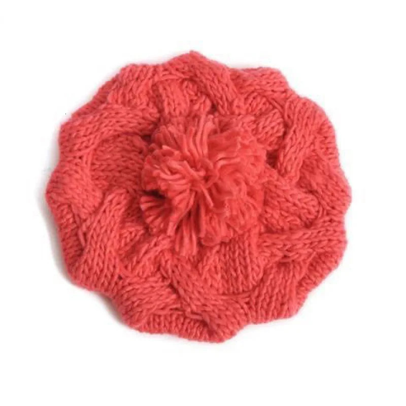 Lady Girl Twisted Hemp Flower Beret Vintage Artist for Women Warm Pompom Knitted Beanie Hat Outdoor Simple Ski Winter Cap 241214
