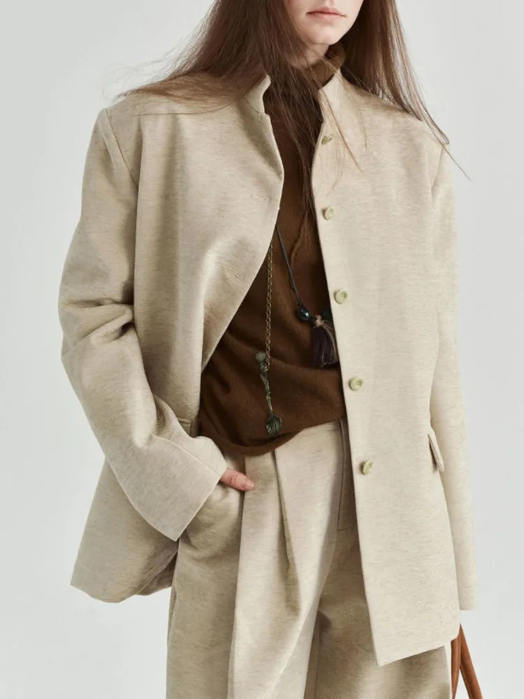 BJTZ Stand Up Collar Style Fashionable Cotton Clip Single Breasted Suit Jacket For Women Autumn And Winter 241209
