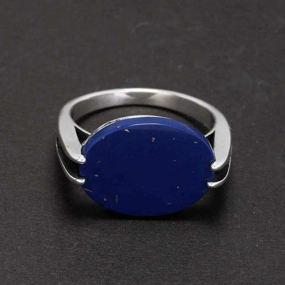 Real Pure 925 Sterling Silver Turkish Ring for Men and Women Prong Setting Black Agate Lapis Lazuli Malachite Jewelry 241214