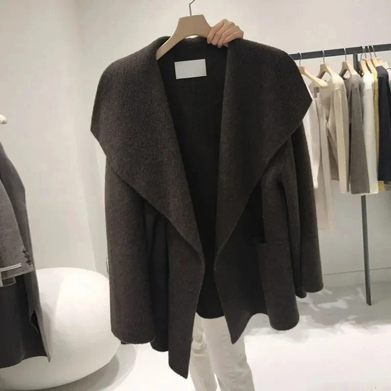 Oversize 145kg Lapel Wool Blends Coat Thick Unlined Woolen Cardigan Women Korean Fashion Loose Fall Winter Jackets 241214